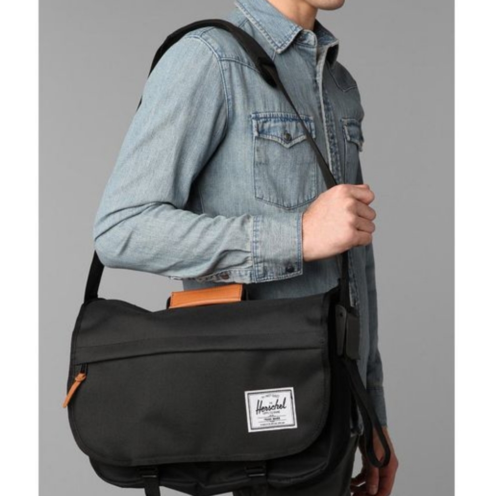 Herschel Supply Company Black and Tan Messenger Bag